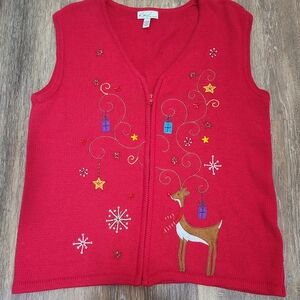 Kim Rogers Full Zipper Christmas Holiday Vest Women's Size Large
